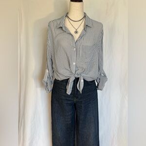 Velvet Heart L/S Blue-Grey + White Striped Rayon Flowy Shirt